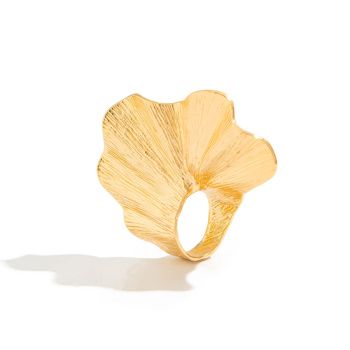 Irregular Fan-Shaped Ruffled Textured Ginkgo Leaf Ring