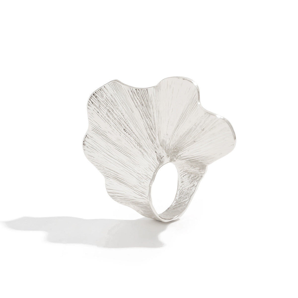 Irregular Fan-Shaped Ruffled Textured Ginkgo Leaf Ring