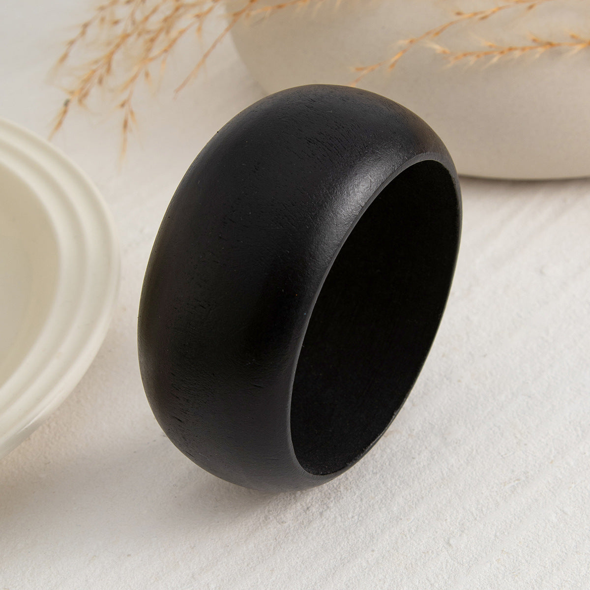 2025 New Fashion Wide Black Wooden Bangle