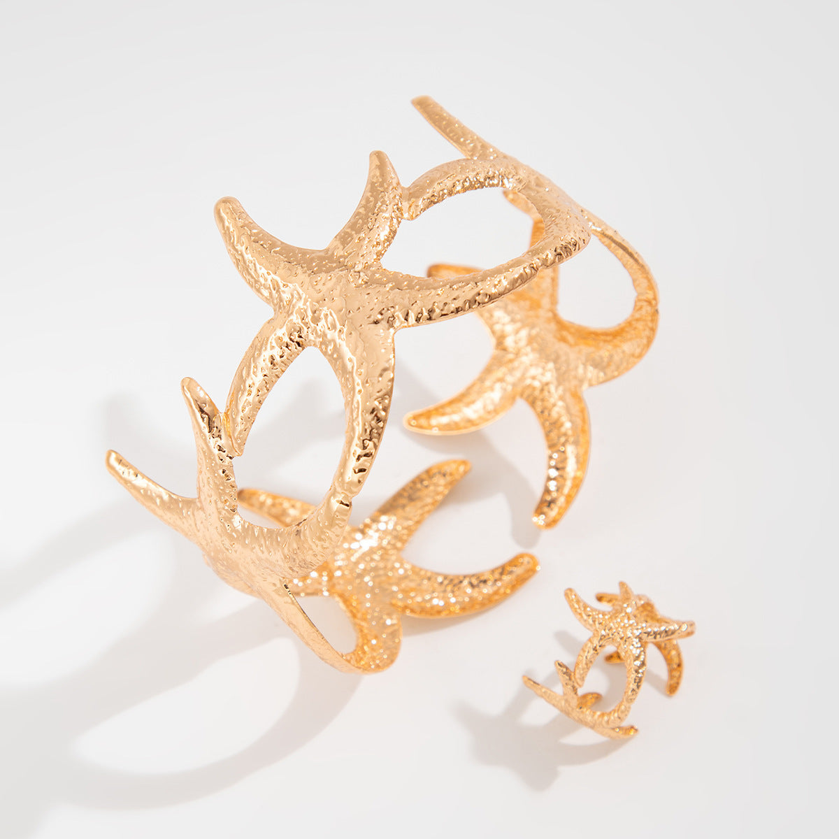 Elegant Starfish Open Cuff Bracelet and Ring Set