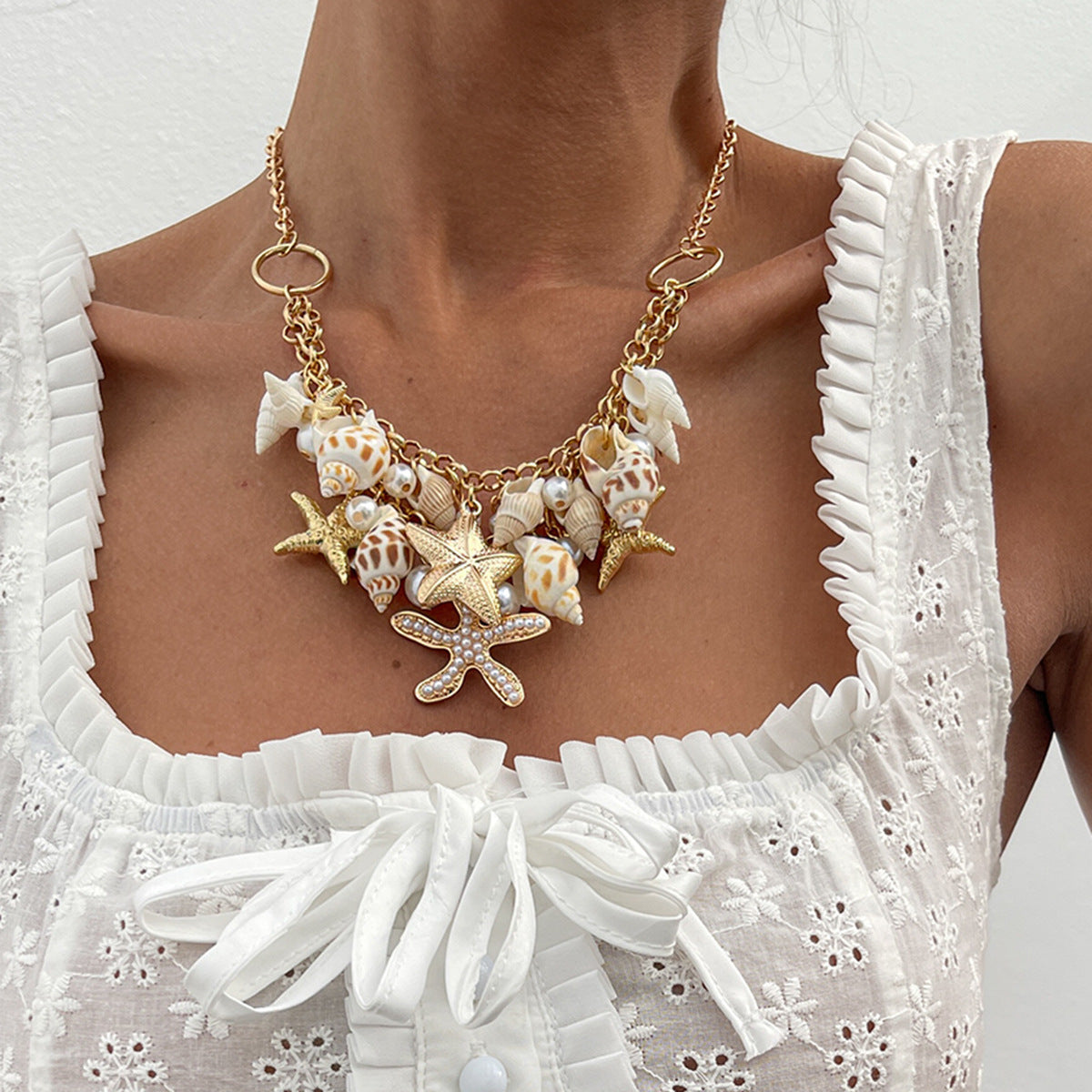 Bohemian Beach Seashell and Starfish Necklace