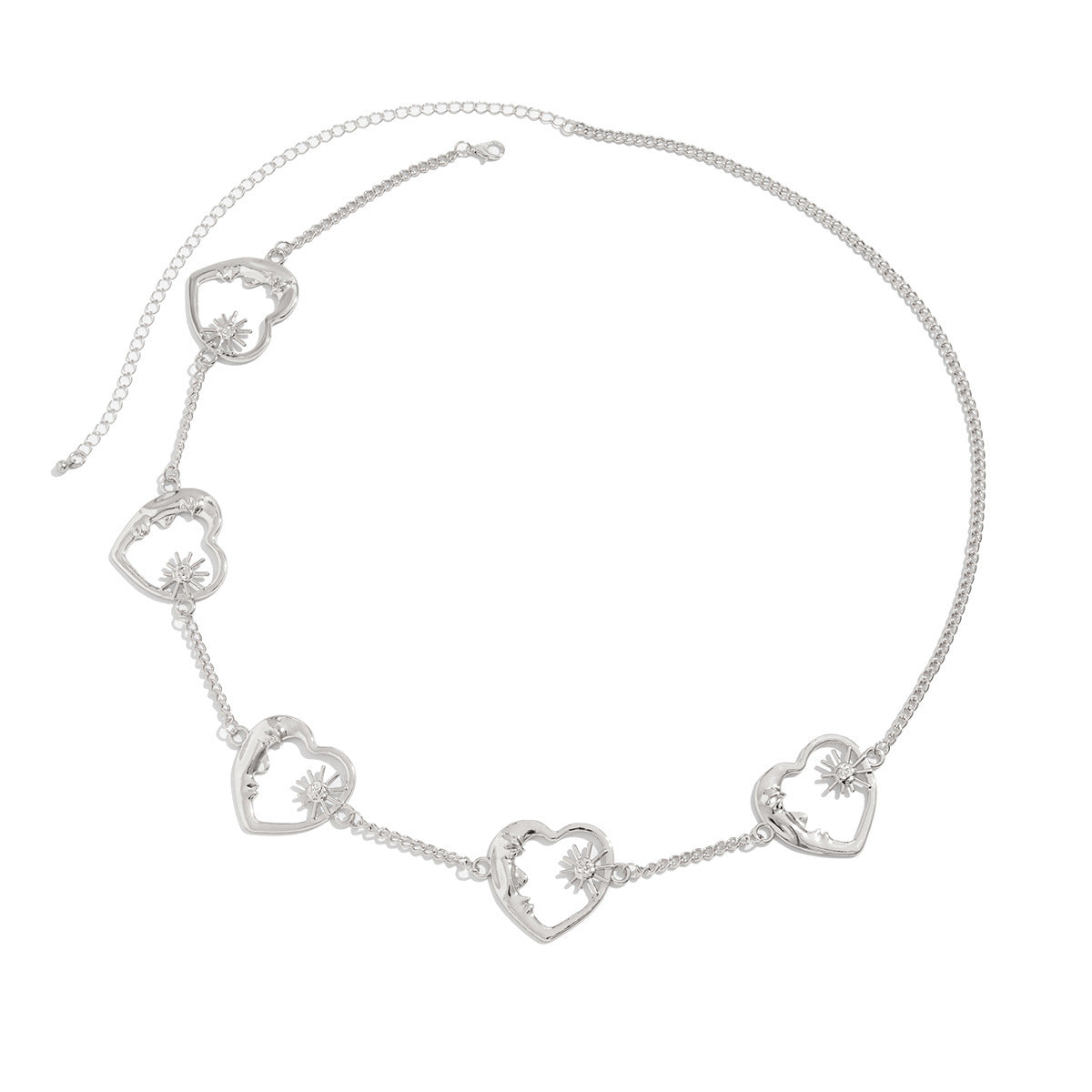 Vintage Face and Crescent Moon Heart Design Waist Chain