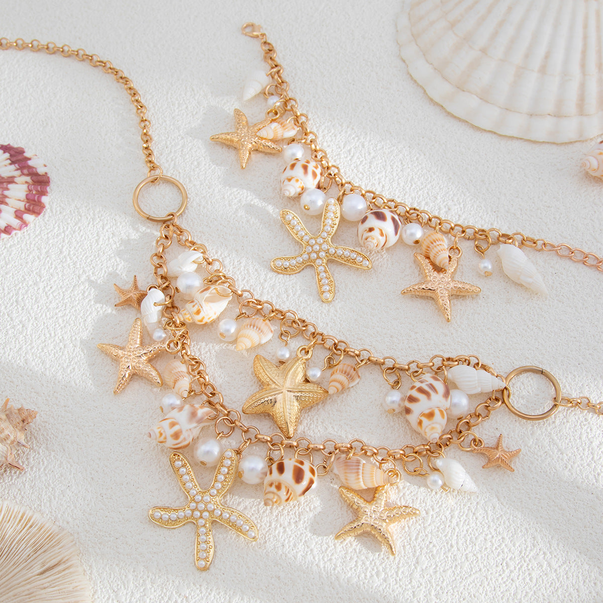 Bohemian Beach Seashell and Starfish Necklace