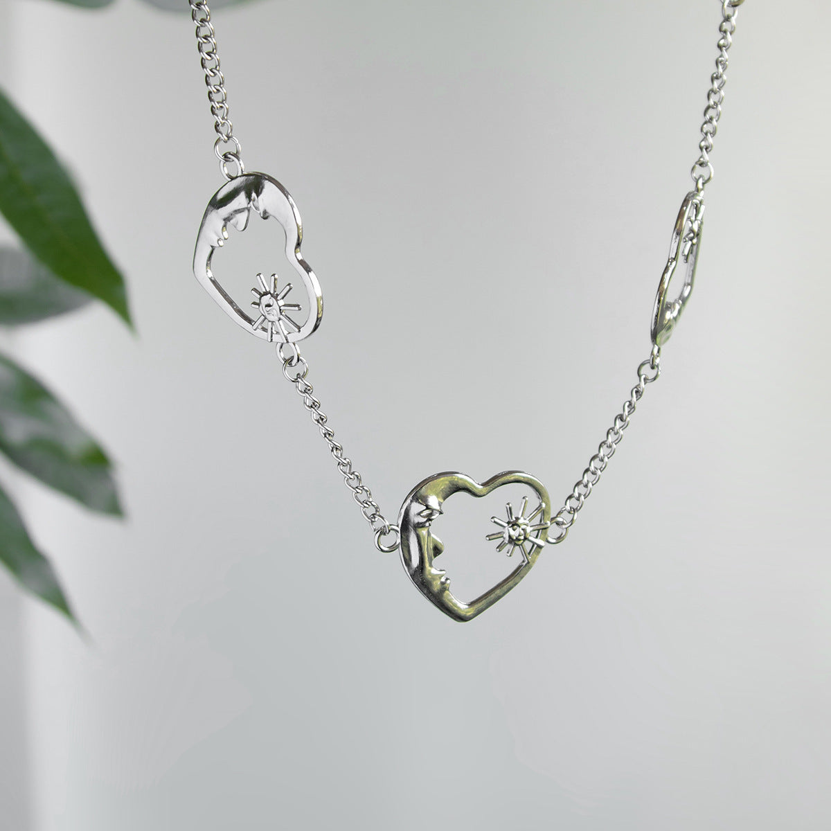 Vintage Face and Crescent Moon Heart Design Waist Chain